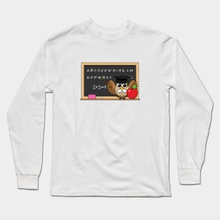 Cute Teacher Owl with Apple Cartoon Long Sleeve T-Shirt